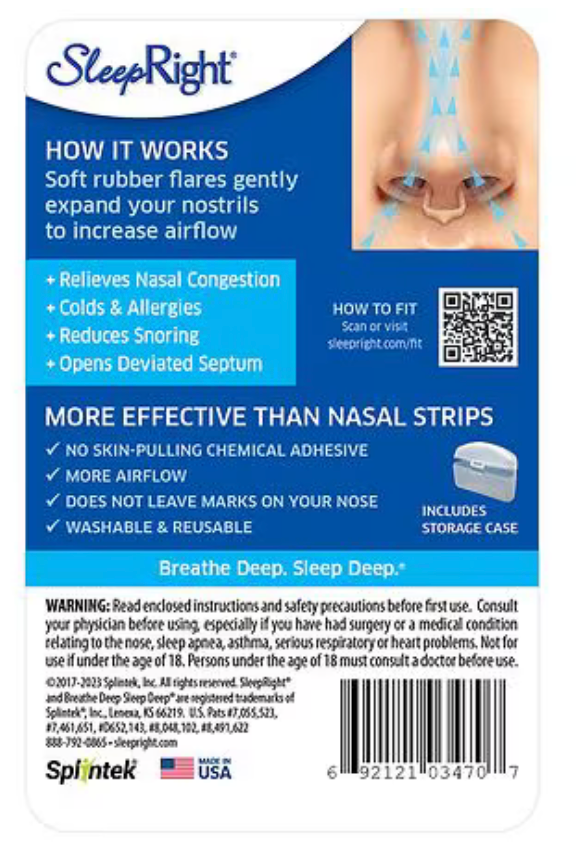 SleepRight Intra-Nasal Breathe Aid – Reusable Nasal Dilator for Snoring Relief (2 Pack)